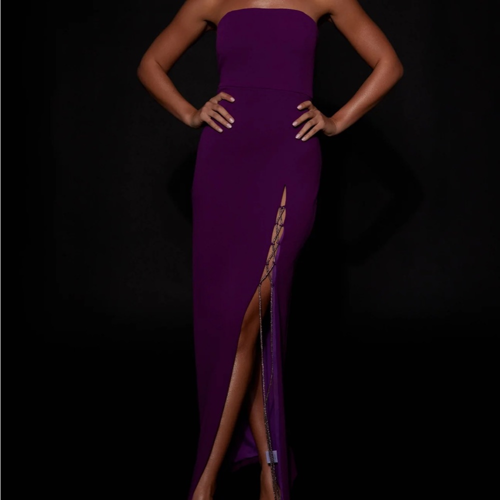 Imogen Diamante Rope Strapless Midi Dress With Split - Grape
